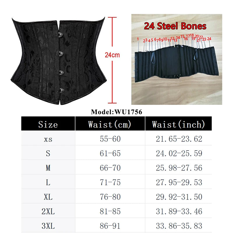 Underbust Black Corset Woman Belt Plus Size Top Short Faja Gaine Steel Boned Slimming Waist Corsets for Women Body