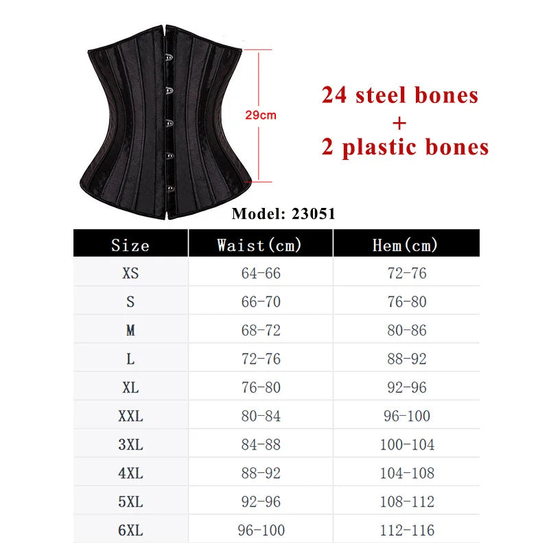 Underbust Black Corset Woman Belt Plus Size Top Short Faja Gaine Steel Boned Slimming Waist Corsets for Women Body