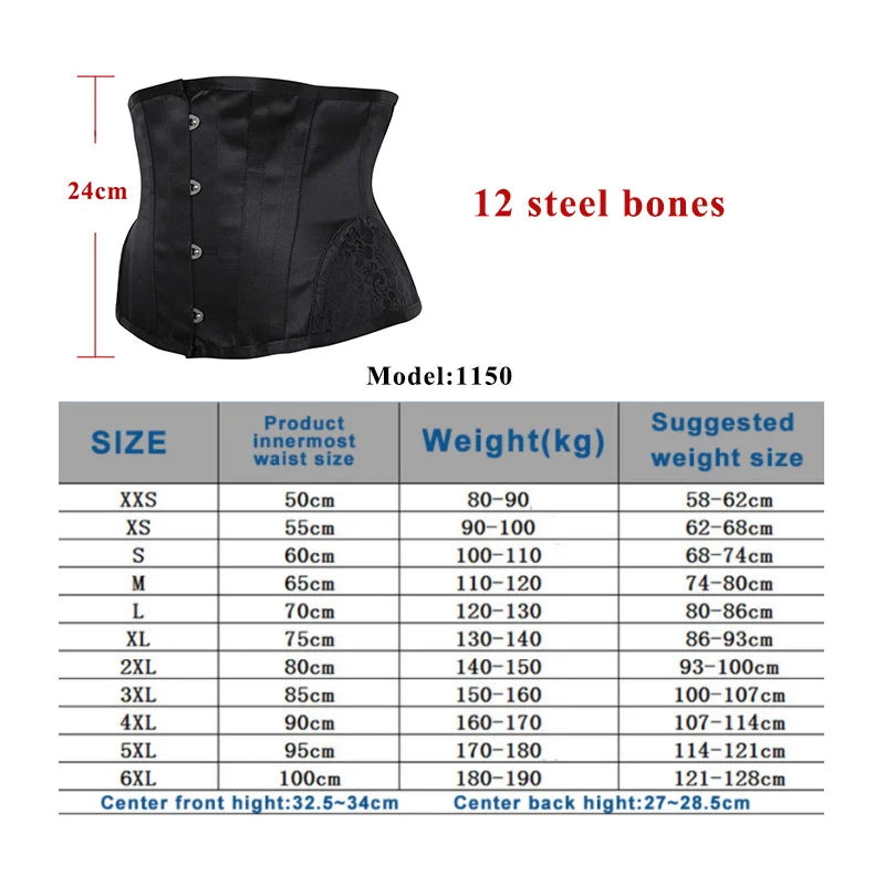 Underbust Black Corset Woman Belt Plus Size Top Short Faja Gaine Steel Boned Slimming Waist Corsets for Women Body